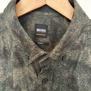 Hugo Boss Black and Gray Casual Button Down Shirt